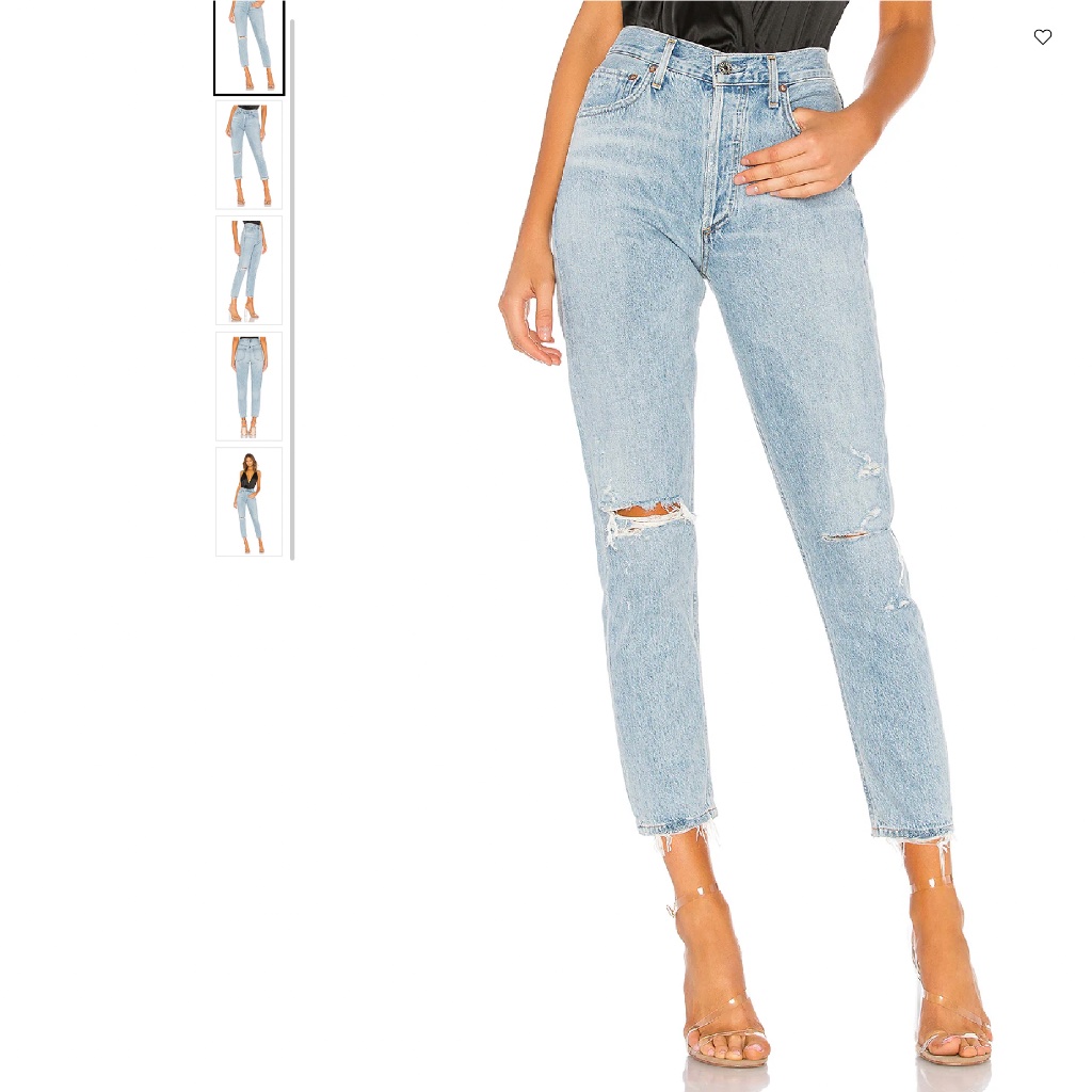 Agolde High Rise Light Blue Distressed Mom Jeans